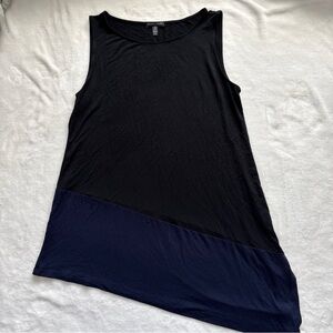 Eileen Fisher Black Blue Asymmetrical Tank Top Blouse Medium Summer Flowy Soft